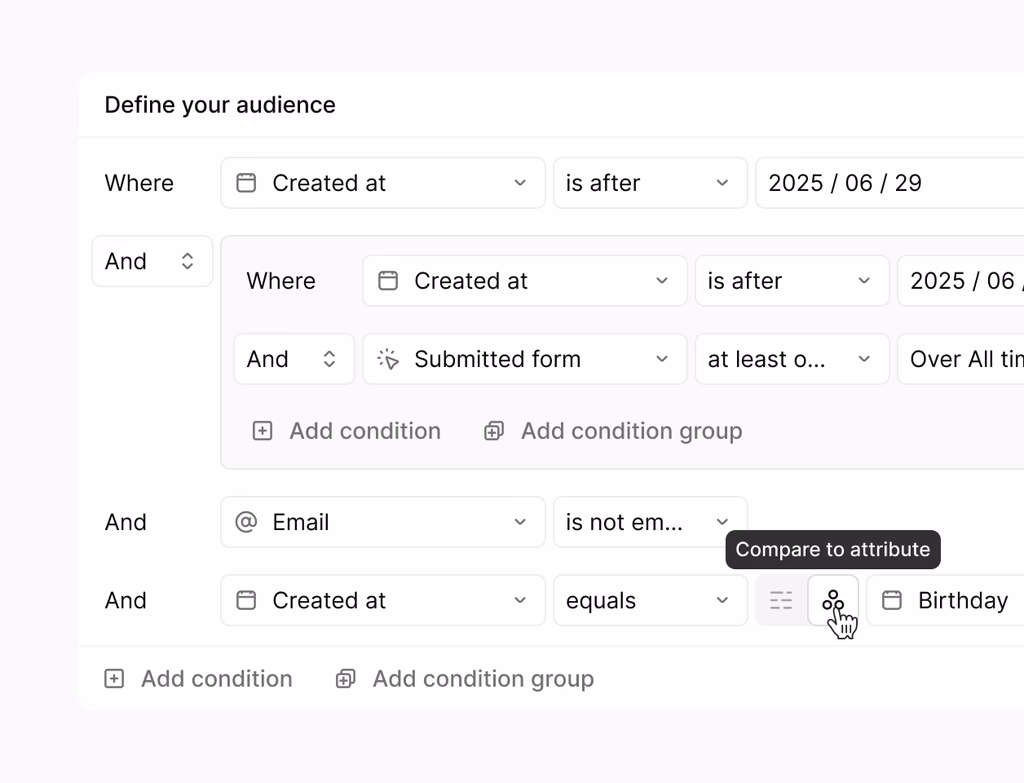 A dashboard showing audience segmentation and tracking engagement, conversions, and revenue across email, ads, and web.